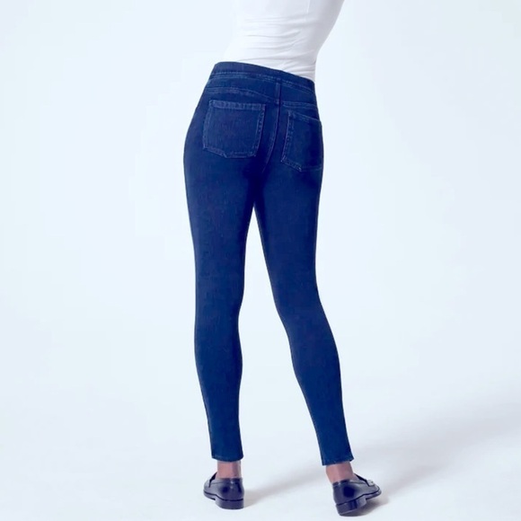 Spanx Jeanish Ankle Leggings Tummy Control Skinny Dark Wash Sz M - Picture 3 of 15